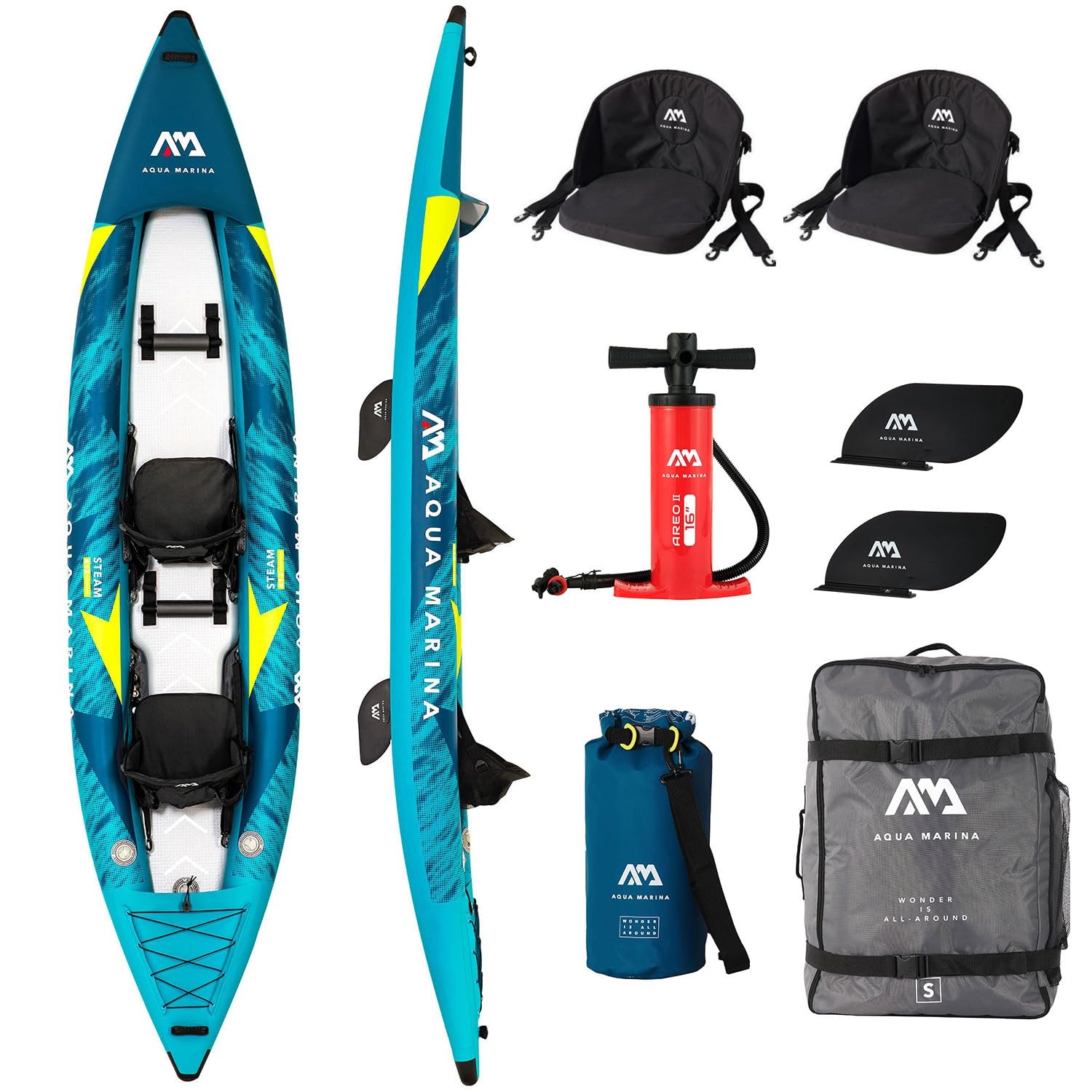 Aqua Marina kajak aufblasbar | Inflatable 2 Personen Kayak Steam-412 | 412x90 cm | Technologie: Drop Stitch