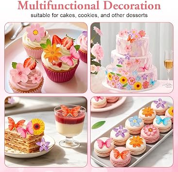 Flower Butterfly Cupcake Toppers, 65 Pcs Edible Flower Cake Topper
