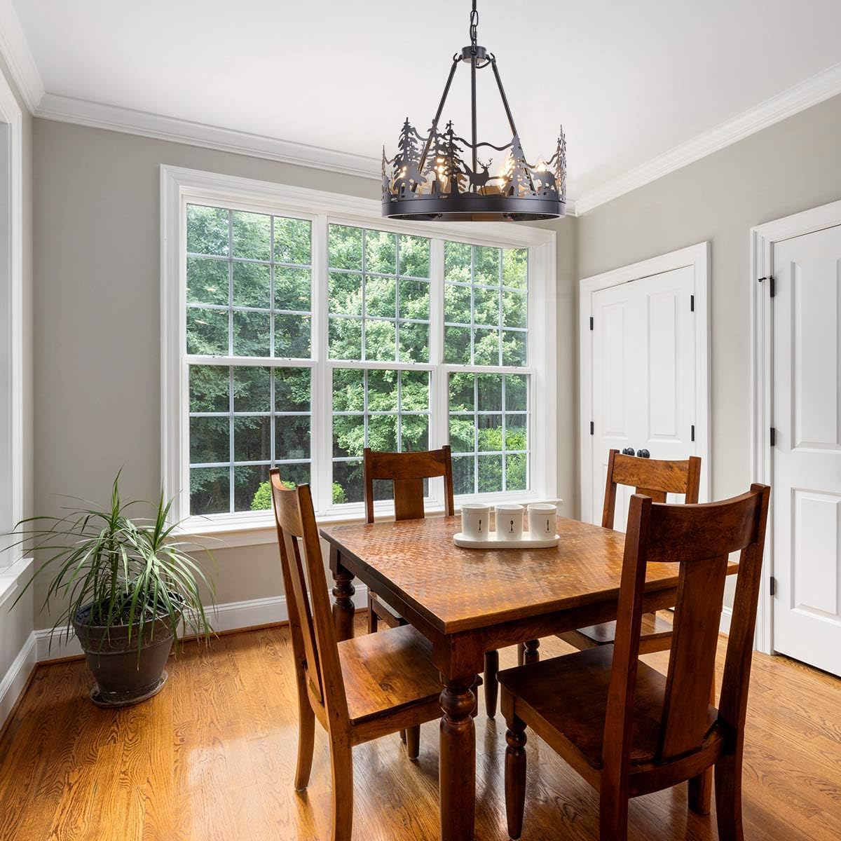 6-Light Wagon Wheel Chandelier,Farmhouse Black Chandelier Dining Room Light Fixture,Round Industrial Vintage Kitchen Island Pendant Light for Living Room Entryway Foyer