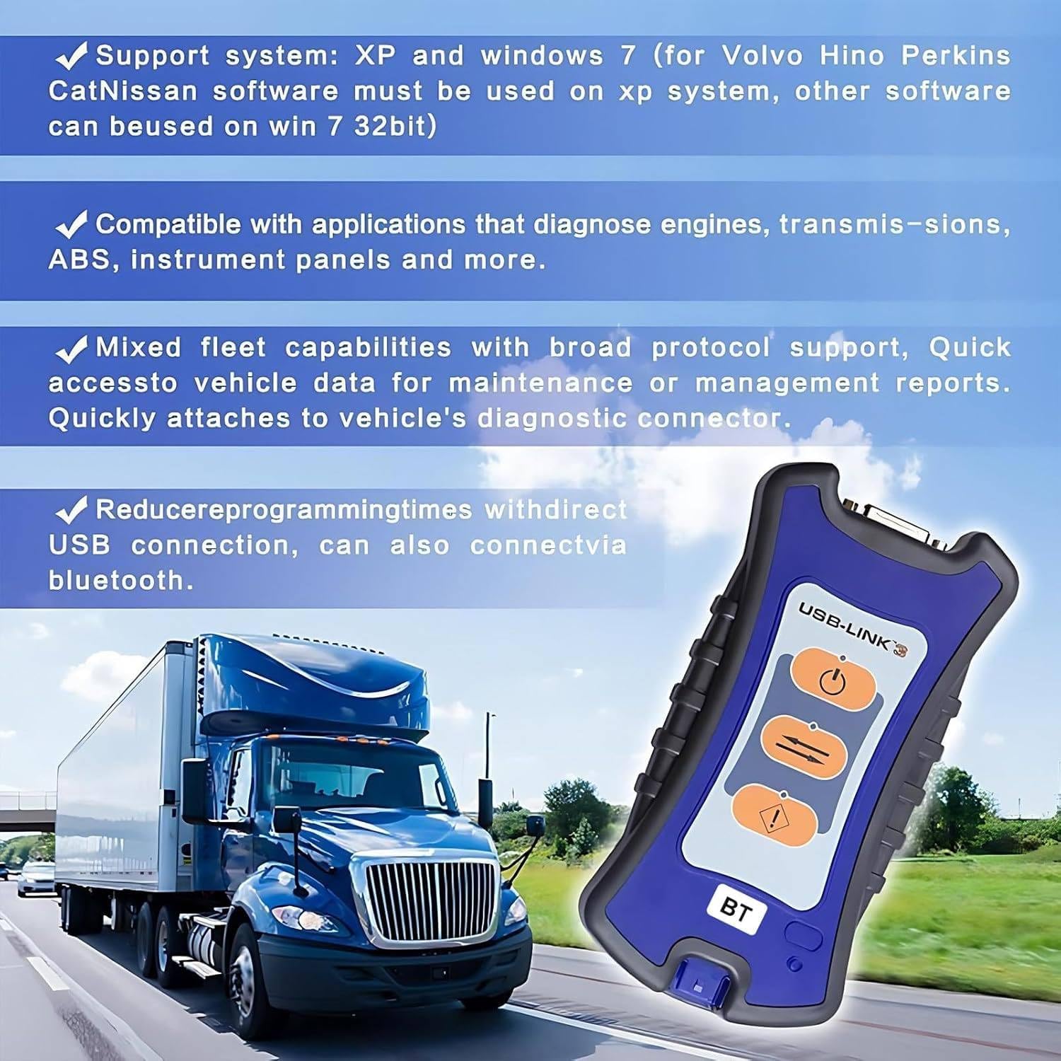 Heavy Duty Truck Scanner NEXIQ USB-Link 3 Wired Edition Diagnostic Tool for Universal Truck Excavator - Use with Desktop PC or Laptop