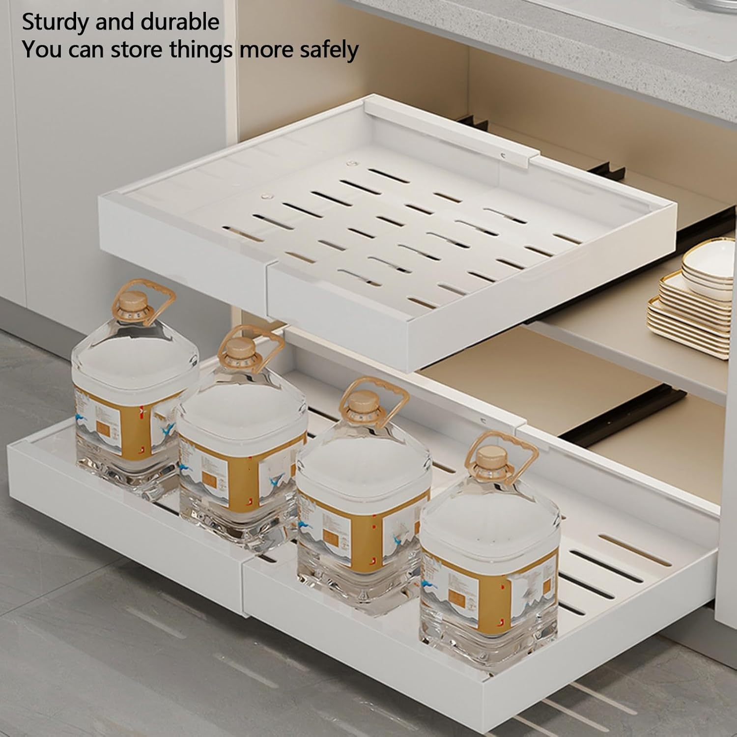 Pull Out Drawers for Cabinets Pull Out Cabinet Organizer Pull Out Drawers Storage Shelves Cabinet with Adhesive Film Adjustable Width Pull Out Drawer Organizer She