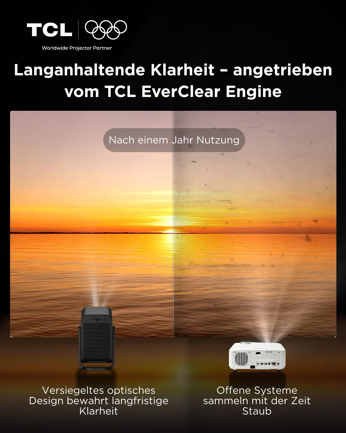 TCL C1 Smart Mini Beamer, Integriertes Offizielles Google TV/Netflix/APV, Projektor 4K 1080p, Autofokus & 6D Keystone, Dolby 8W, WLAN, Bluetooth, 285° Drehbar für Handy, Heimkino, Deckenprojektion