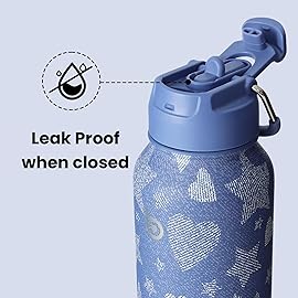 BOTTLE BOTTLE 32oz Insulated Water Bottle Stainless Steel Sport Water Bottle with Straw Dual-use Lid Design for Gym with Pill Box (Denim Beats)