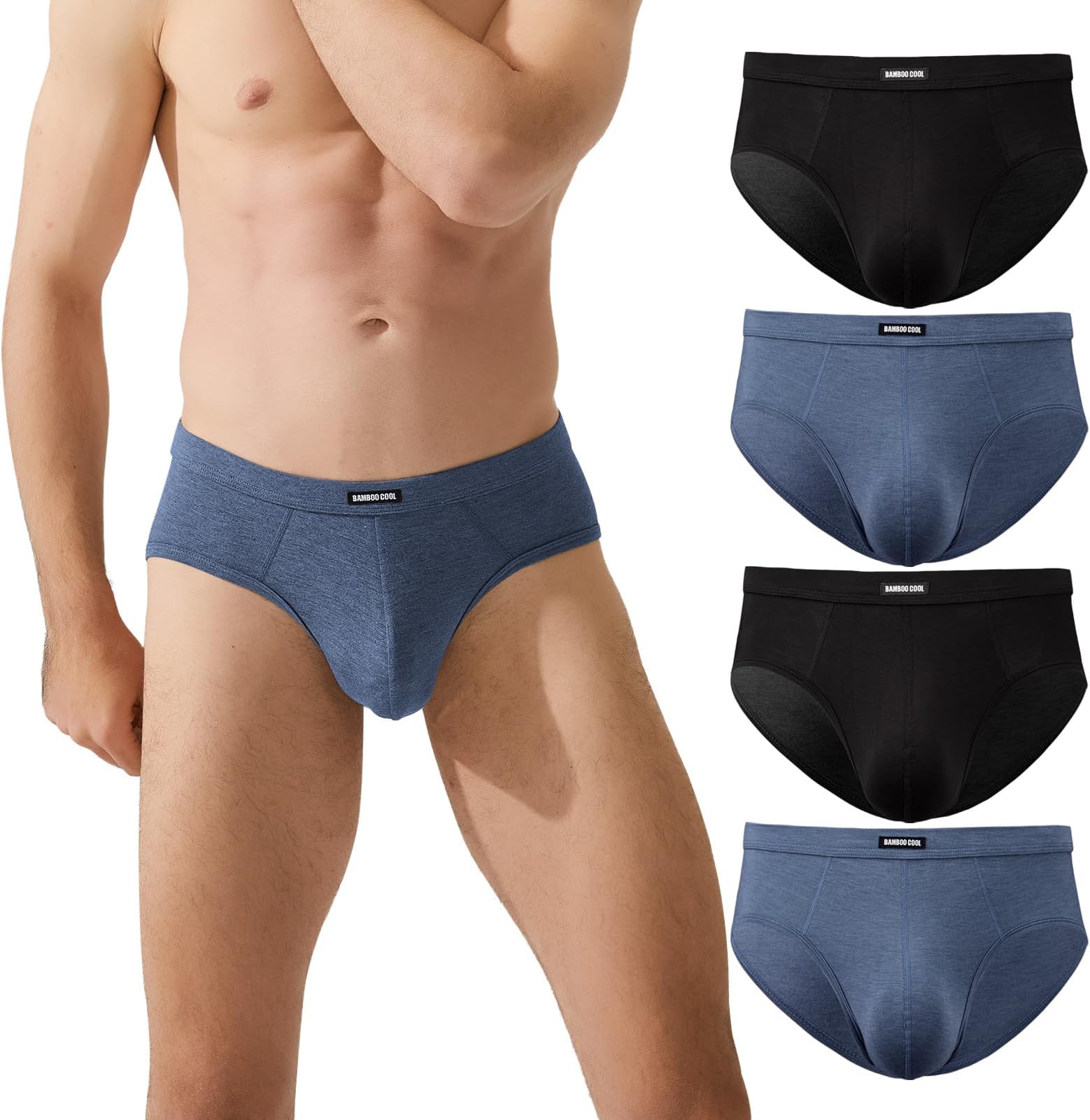 BAMBOO COOLMen's Underwear Briefs Bamboo Viscose Coverd Waistband Comfort Soft Underwear with Contour Pouch Briefs Pack
