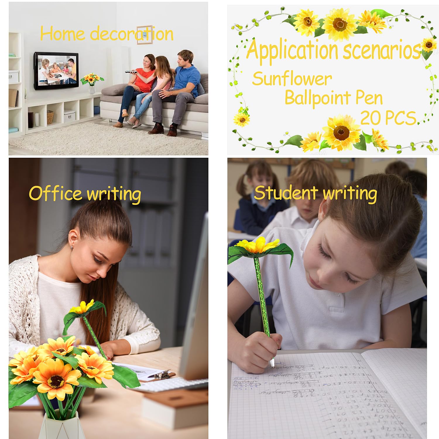 SIPLIV 20Pcs Artificial Sunflower Pens Creative Flower Ballpoint Pens Gel Ink Pen for School Office Home Teacher Student Present - Image 3