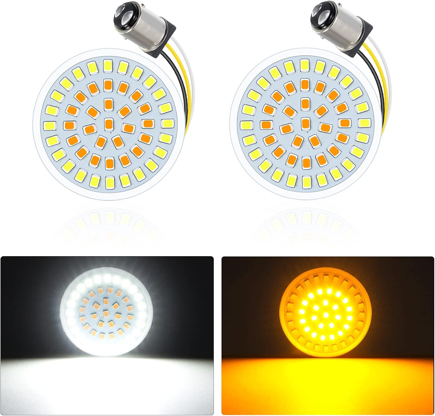 Amazicha 1157 2" Bullet LED Front Turn Signals Light White Amber Blinker Light Compatible for Harley Davidson Sportster Softail Touring Dyna