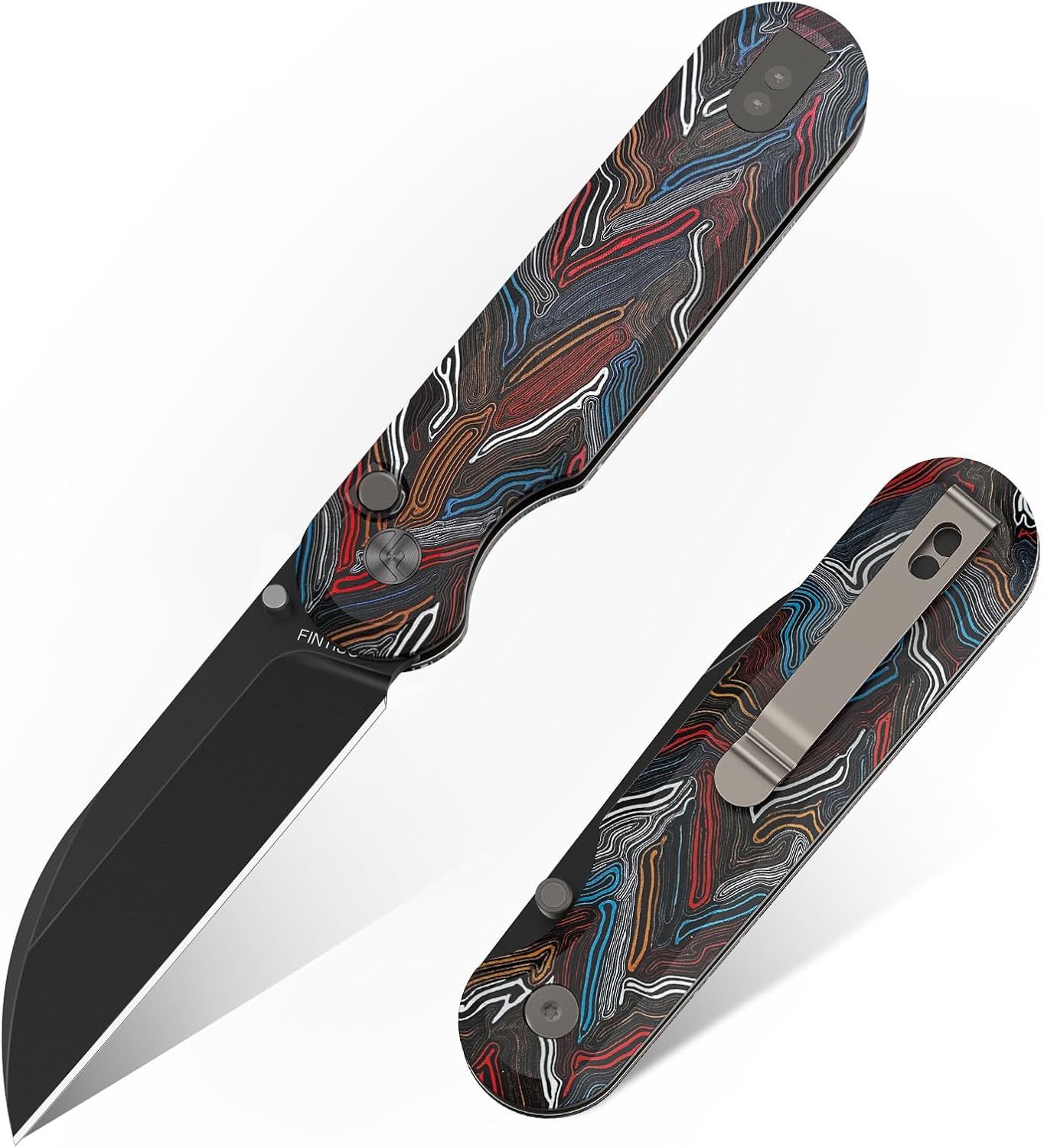 FINTISO Pocket Knife, 3" 14C28N Blade with Titanium EDC Knife with Colorful G10 Handle, Perfect for Outdoor Camping, Hunting, Hiking, Outdoor Activities, Parrot Series