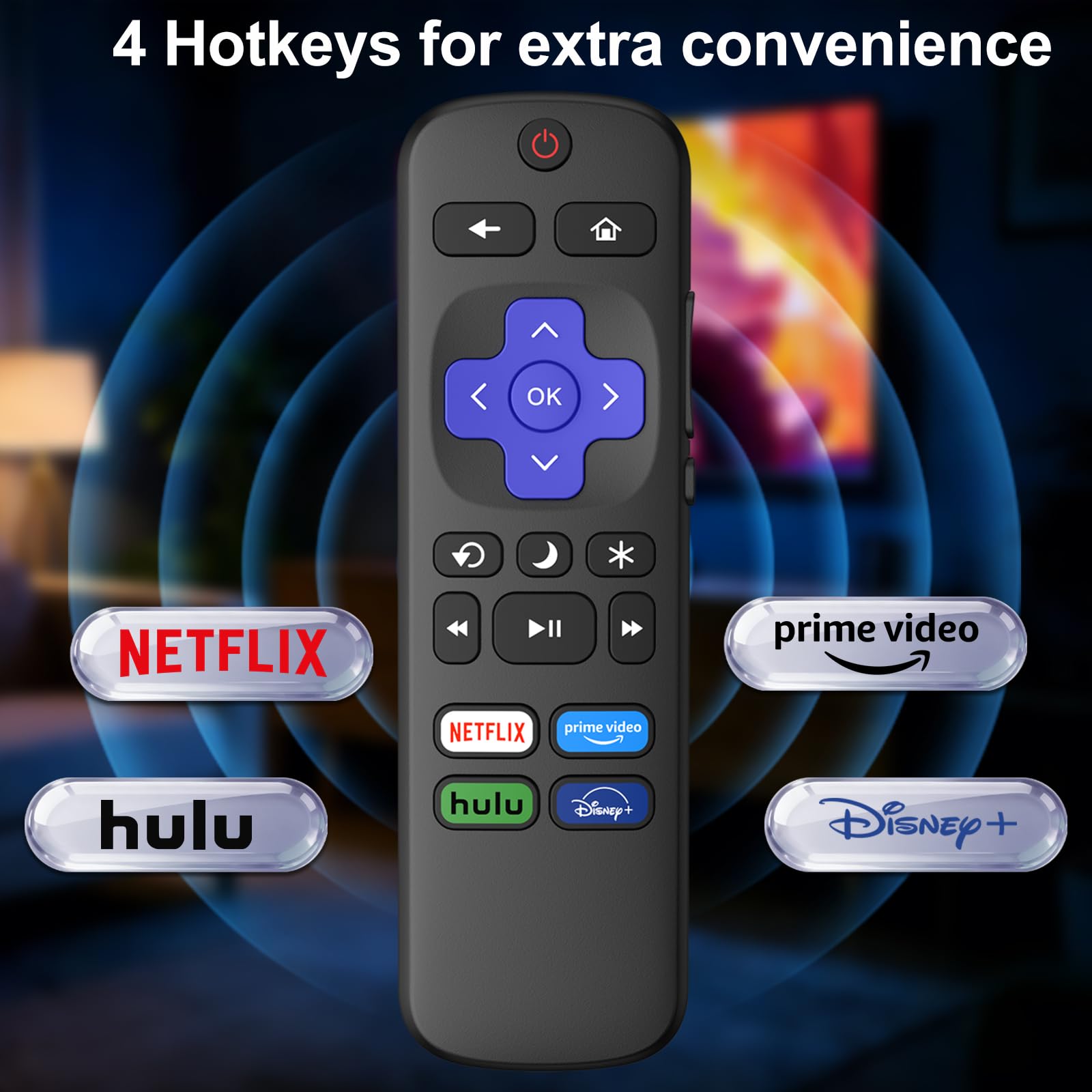2 Pack Remote Control for Roku TV, Remote Replacement for TCL/Hisense/Sharp/Philips/JVC/RCA/Magnavox/Sanyo/LG/Haier ROKU TVs with Netflix Disney+/Hulu/Prime Video Buttons - 5