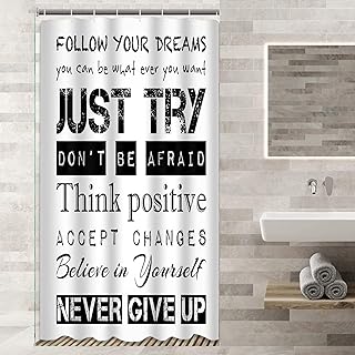Emvency Black Positive Shower Curtain Quotes Inspirational Motivational Teen Follow Your Dreams Just Try Never Give Up Kids Boys Affirmation Waterproof Polyester Fabric 36 x 72 inches Set with Hooks