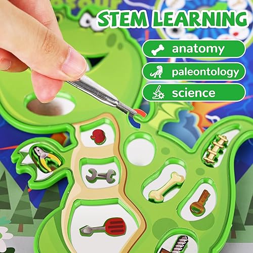 Miniatura 4 de Juego de mesa de operación de dinosaurios para niños de 3 a 8 años con pinzas y piezas de juego divertidas, para 1 o más jugadores