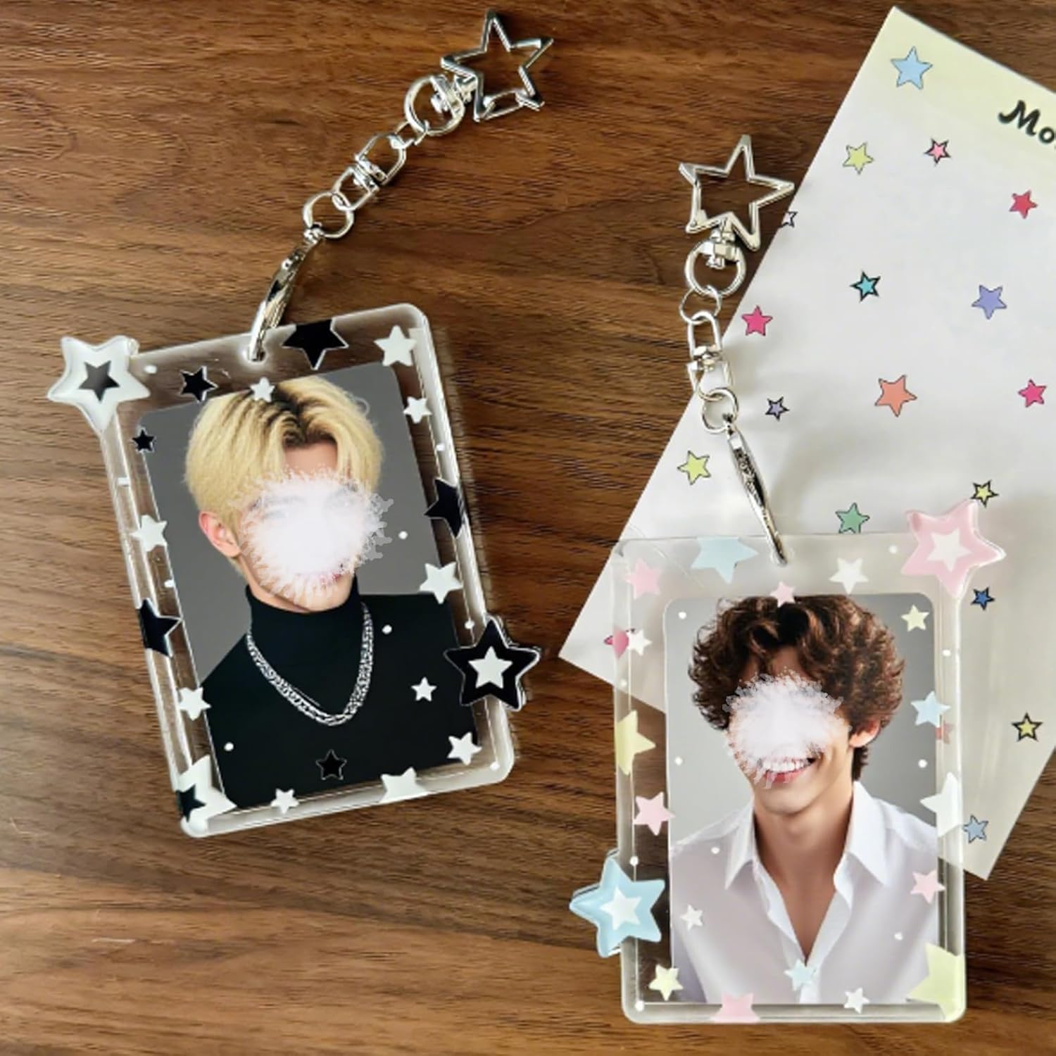 Acrylic Star Photo Card Holder Keychain, Black, Color 1