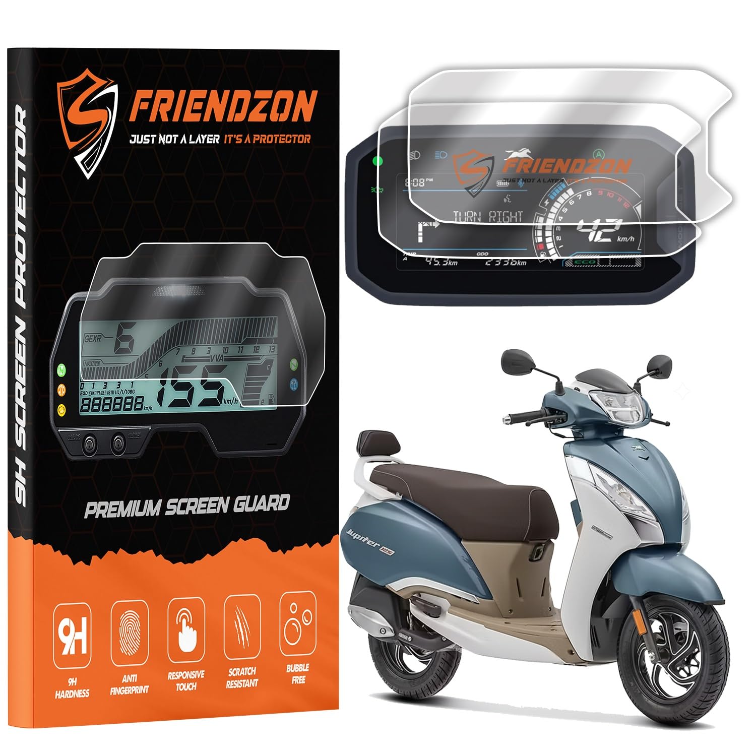FriendZon Screen Guard For TVS JUPITER 125 DT SXC Scooter 2025 | Anti-Bubble | Scratch Resistant | HD Clear | TFT Instrument Console Protector | 2025 Speedometer Accessories | [Not Tempered Glass] (Pack of 2)