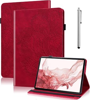 Case for Samsung Galaxy Tab S6 Lite,PU Leather Flip Flower Case with Card Solt Protective Cover for Samsung Galaxy Tab S6 Lite Tablet 10.4 inch 2024/2022 / 2020 - Red