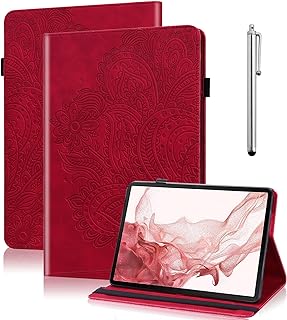 Case for iPad Mini 5 (2019)/ iPad Mini 4 / iPad Mini 3/2/1 Case,Embossed Flowers PU Leather Flip Stand Card Slots Shockproof Case with Pencil Holder Elastic Strap for iPad Mini 7.9" - Red