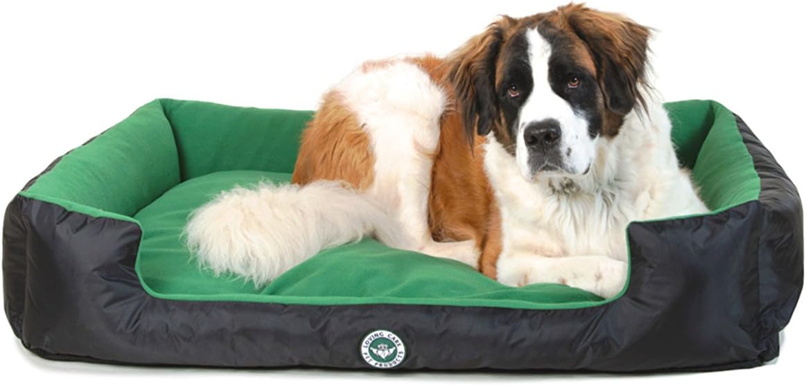 Loving Care Pet Products Ultra Supreme LOUNGER Style Pet Bed. (XXL = 125 cm x 90 cm, Trust GREEN) Black & GREEN Dog Bed, Cat Bed, Basket. Removable Pillow Machine Washable, 7 colours
