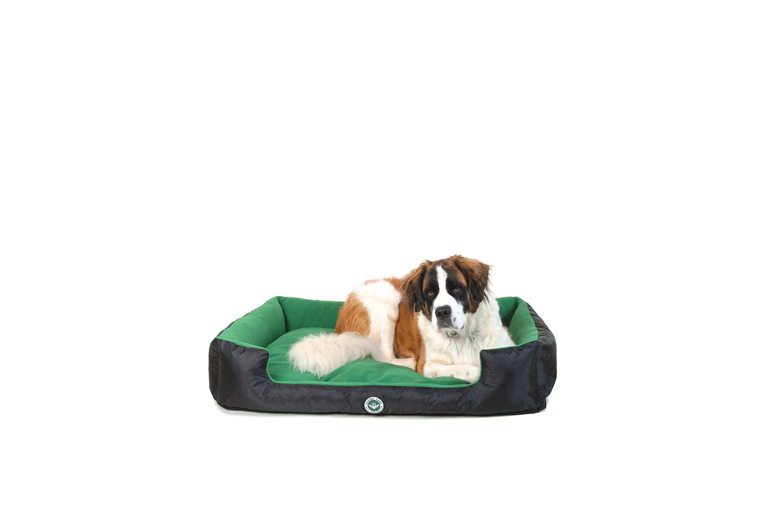 Loving Care Pet Products Ultra Supreme LOUNGER Style Pet Bed. (XXL = 125 cm x 90 cm, Trust GREEN) Black & GREEN Dog Bed, Cat Bed, Basket. Removable Pillow Machine Washable, 7 colours