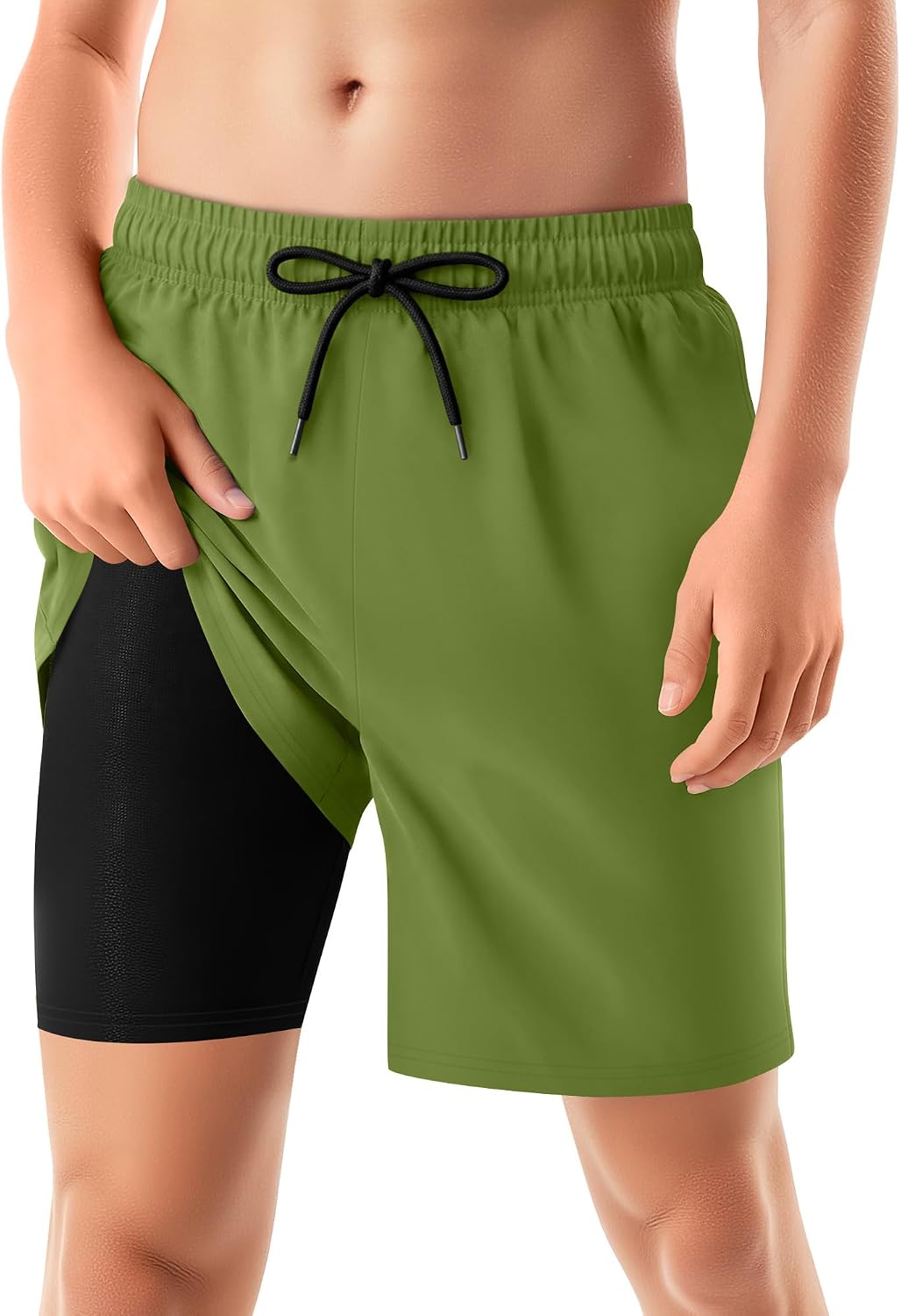 Boys Swim Trunks with Compression Liner Beach Shorts 5-14Y | Anti-Chafe, Quick Dry, With Pockets, for Beach, Pool, Trunks: 90% Nylon, 10% Spandex, Liner: 95% Polyester, 5% Spandex