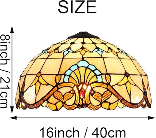 Miniatura 7 de Pantalla de lámpara barroca de 16 pulgadas de repuesto solo estilo Tiffany, pantalla de lámpara pastoral retro, accesorios para lámpara de mesa,