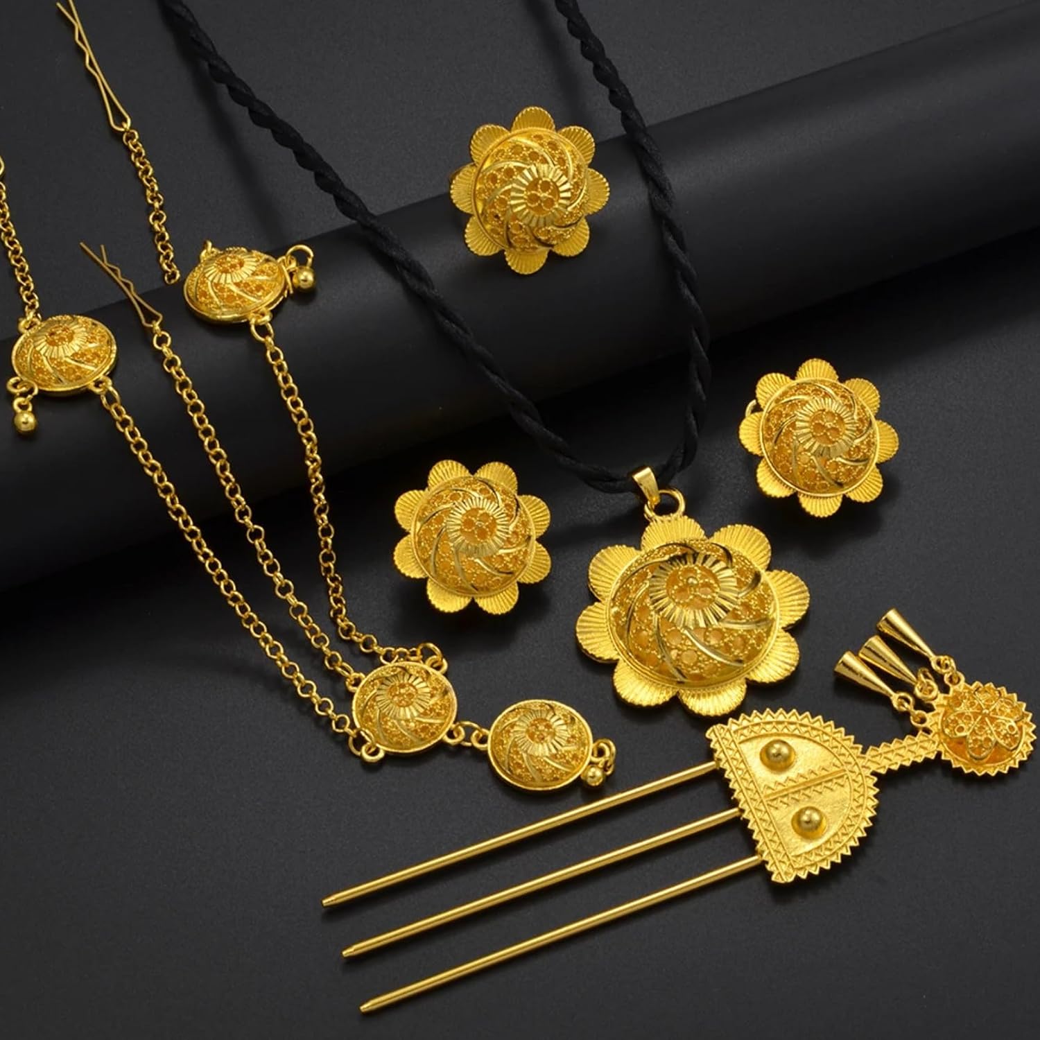 Ethiopian Jewelry for Women Set Ethiopian Jewelry sets Round Necklace Earrings Bracelet Ring Head-Chain Eritrean Traditional Wedding Ethiopian Traditional Jewelry