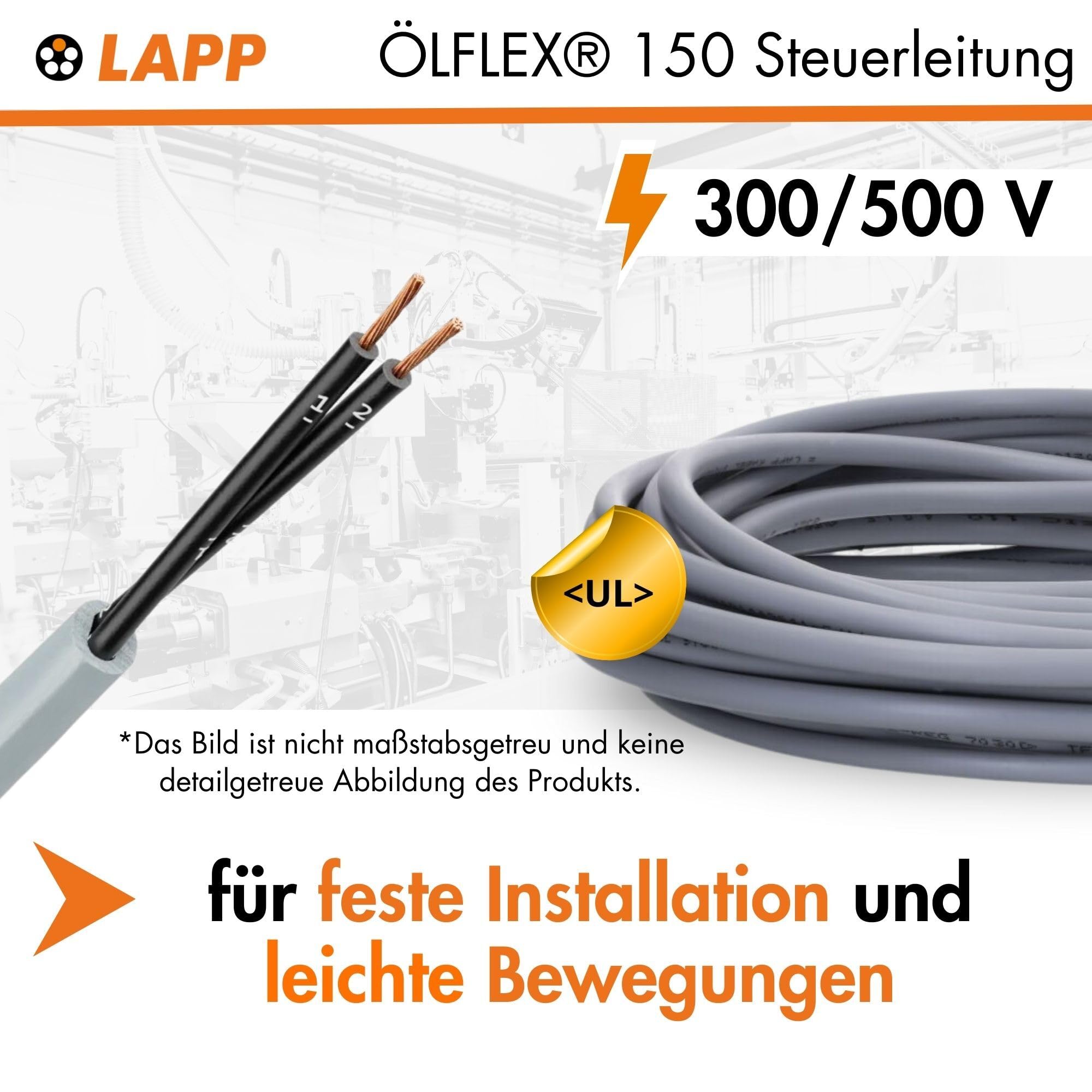 Lapp 10m Ölflex 150 Steuerleitung 2x2,5 mm² Steuerkabel 14 AWG H05VV5-F