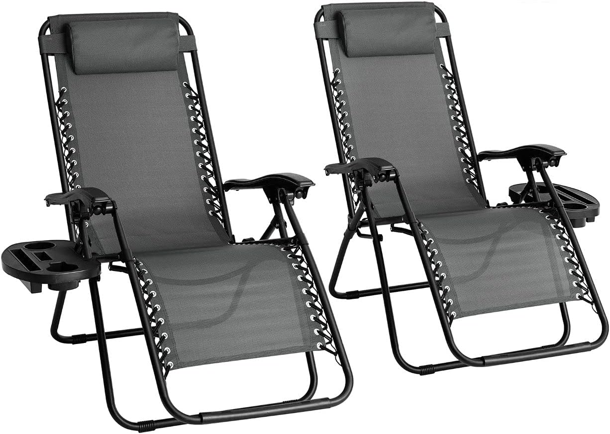 Amazon Basics Zero Gravity Chair with Side Table, Set of 2, Beige