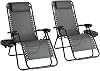 Straame Garden | Zero Gravity Chair | Set of 2 | Heavy Duty Textoline | Outdoor & Garden Sunloungers | Reclining & Folding Chair with Cup Holder and Headrest PillowGrey, Set of 2 Classic Chair