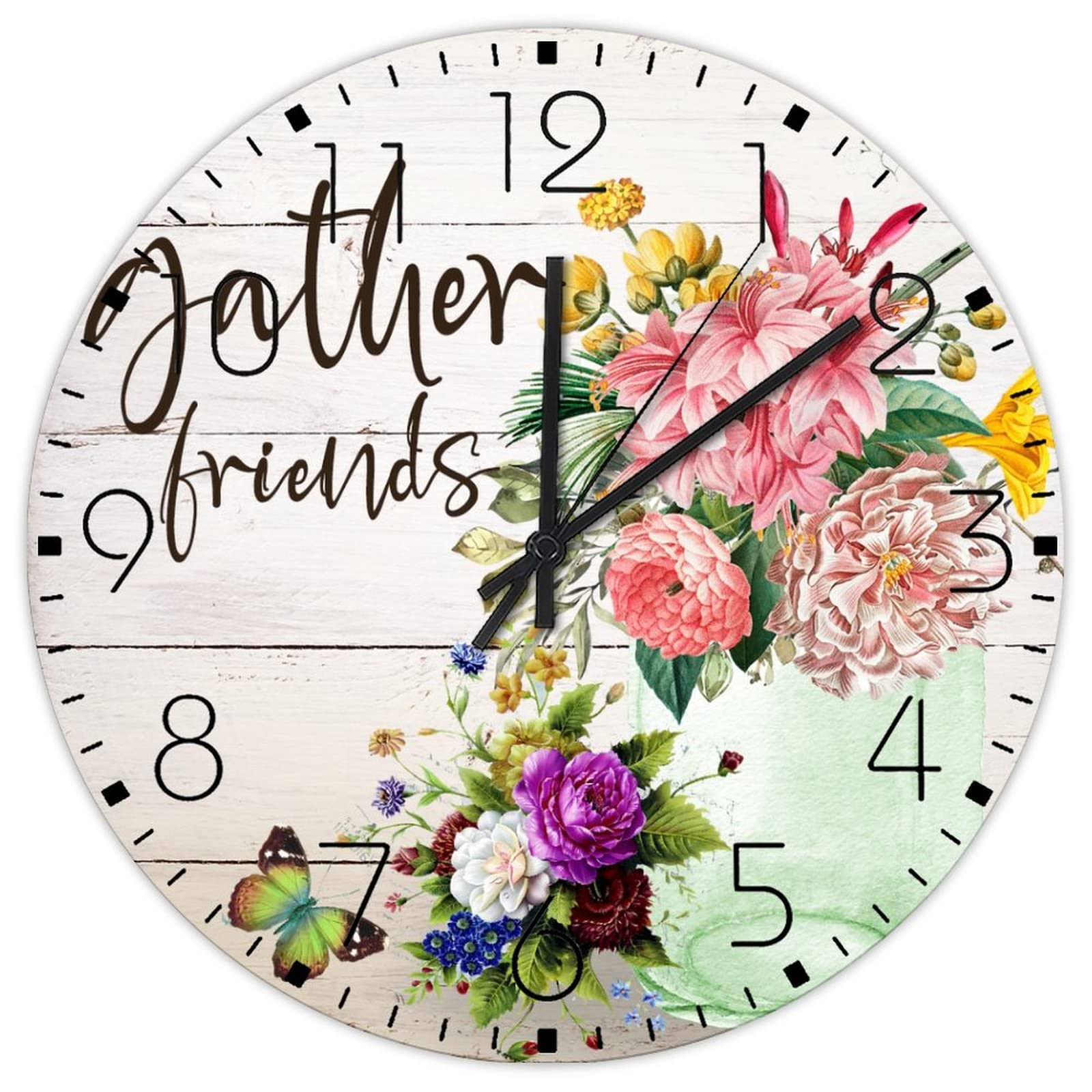 Horloge murale à piles suspendre bois aquarelle cuisine restaurant 30cm