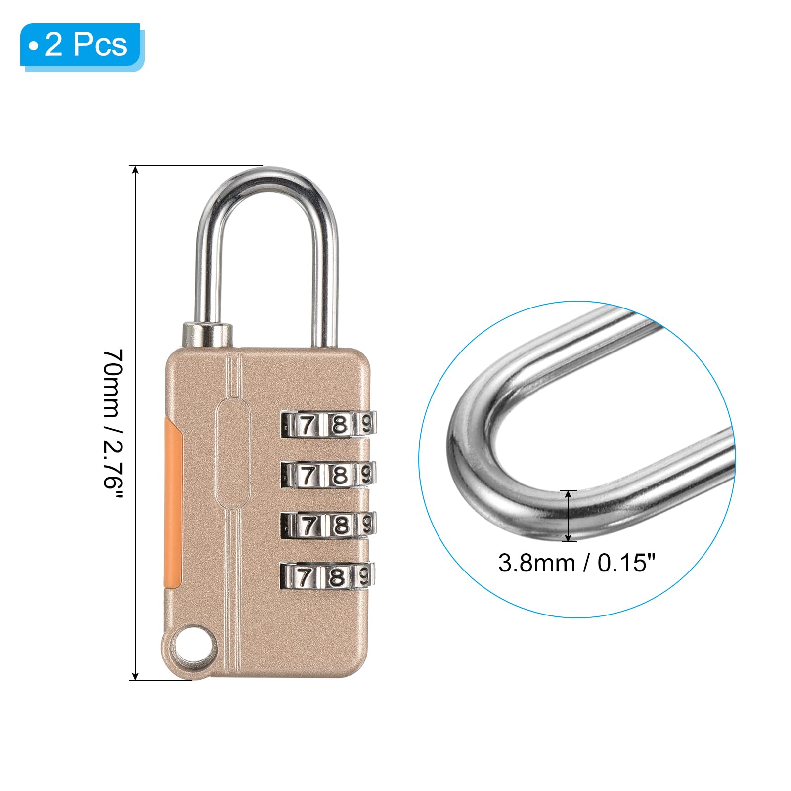 PATIKIL Security Steel Cable with 4 Digit Combination Lock, 2 Set 4.9Ft Coated Safety Wire Rope Double Loop Padlock for Outdoor Travel Luggage, Yellow - Image 2