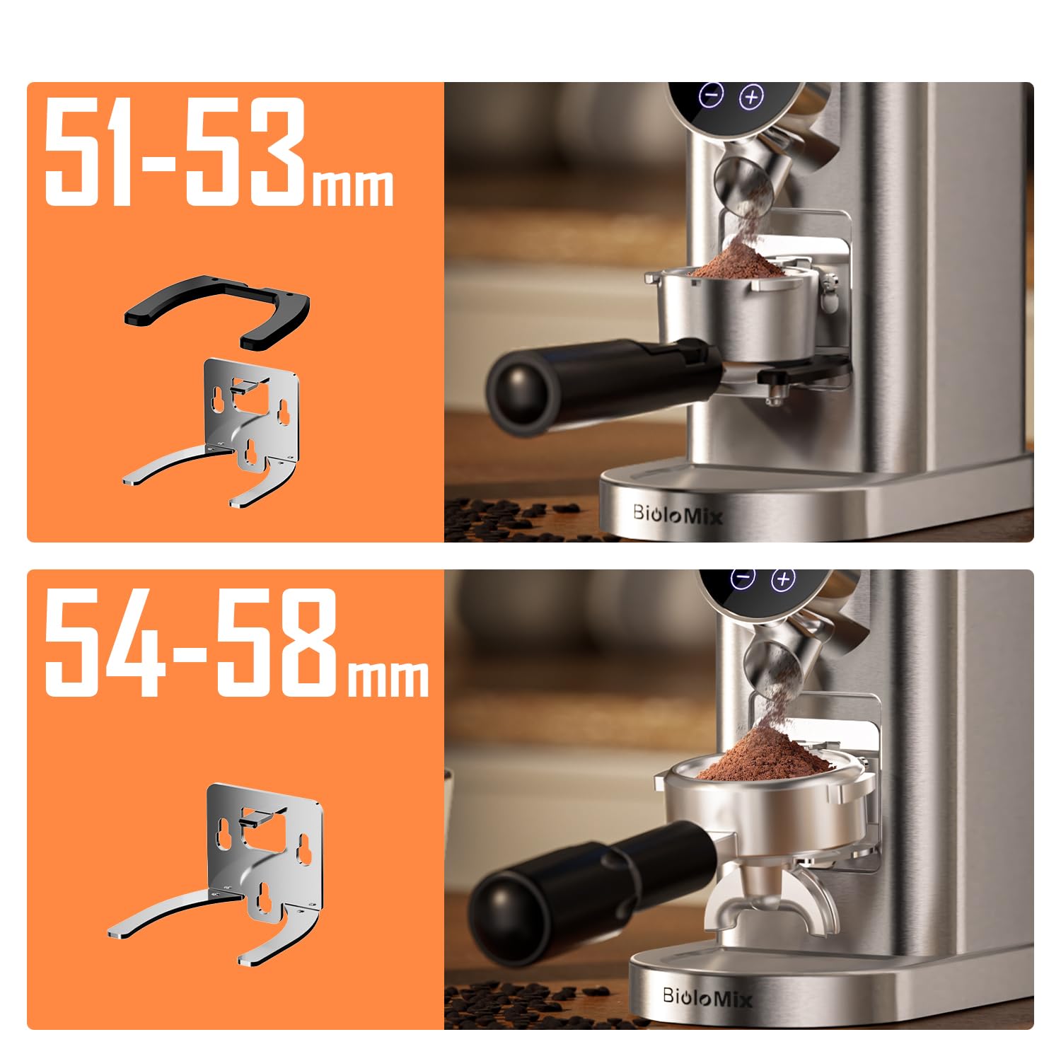 Moulin à Café Électrique Professionnel Biolomix avec Broyeur Conique 48 Réglages de Mouture,Compatible Portafiltres 51-53mm 58mm, Conteneur Anti-Adhésif et Mémoire Intelligente (CG210-2-EU) | Pour 1 à 12 tasses avec minuterie tactile numérique et tasses,