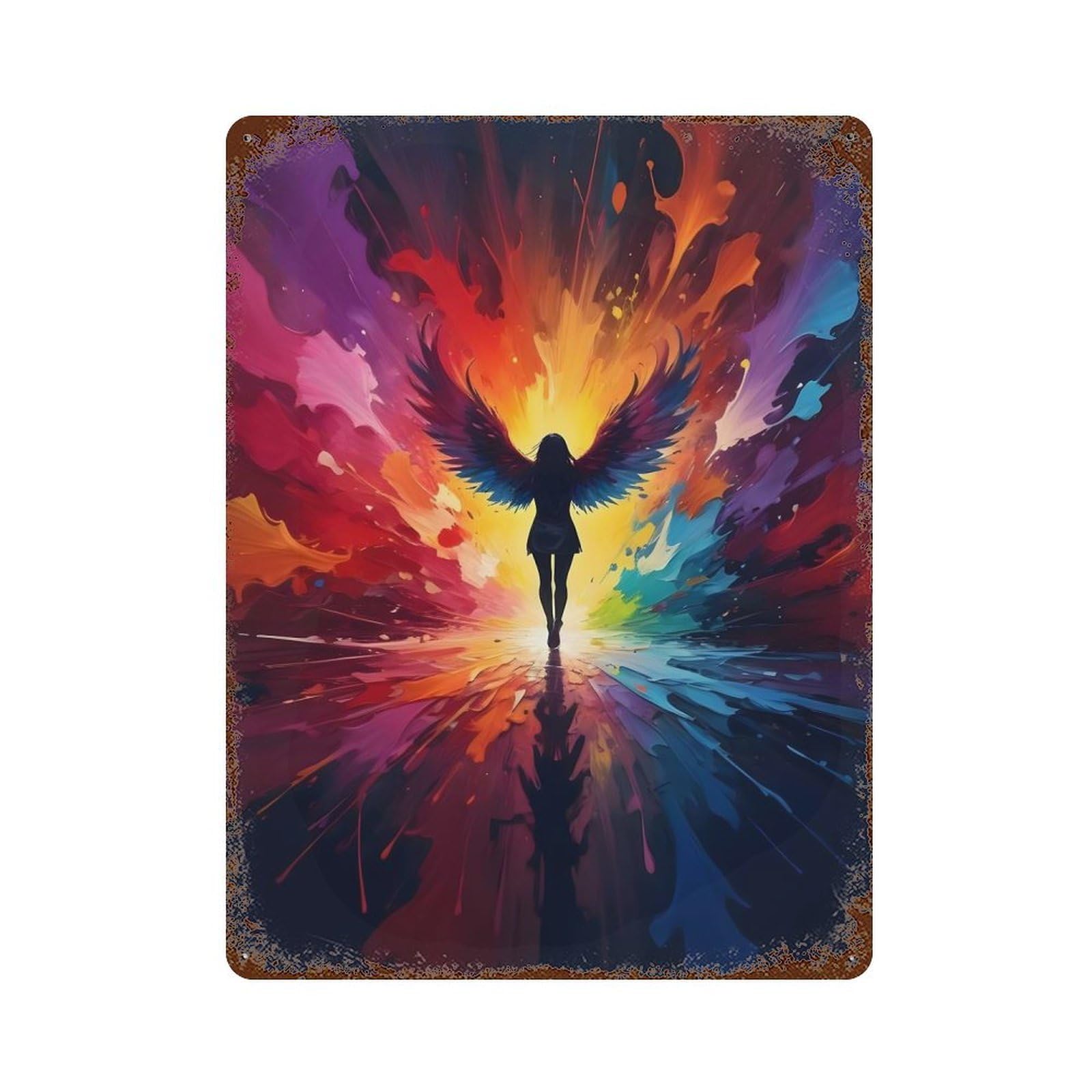 Angel of Color Rusty Metal Tin Sign 15.7"x11.8", Ideal for Farmhouse, Kitchen And Entryway Decor