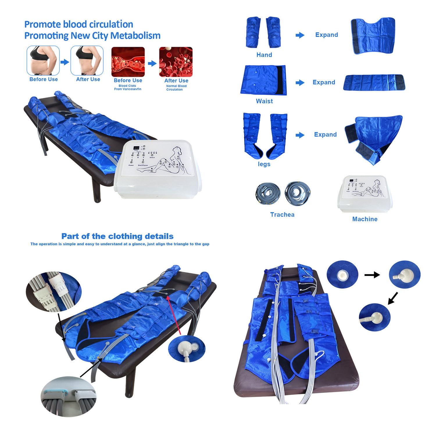 Máquina de Masaje de presión de Aire, masajeador de Drenaje linfático de Cuerpo Completo, Instrumento Profesional de presoterapia para Adelgazar el Cuerpo. A