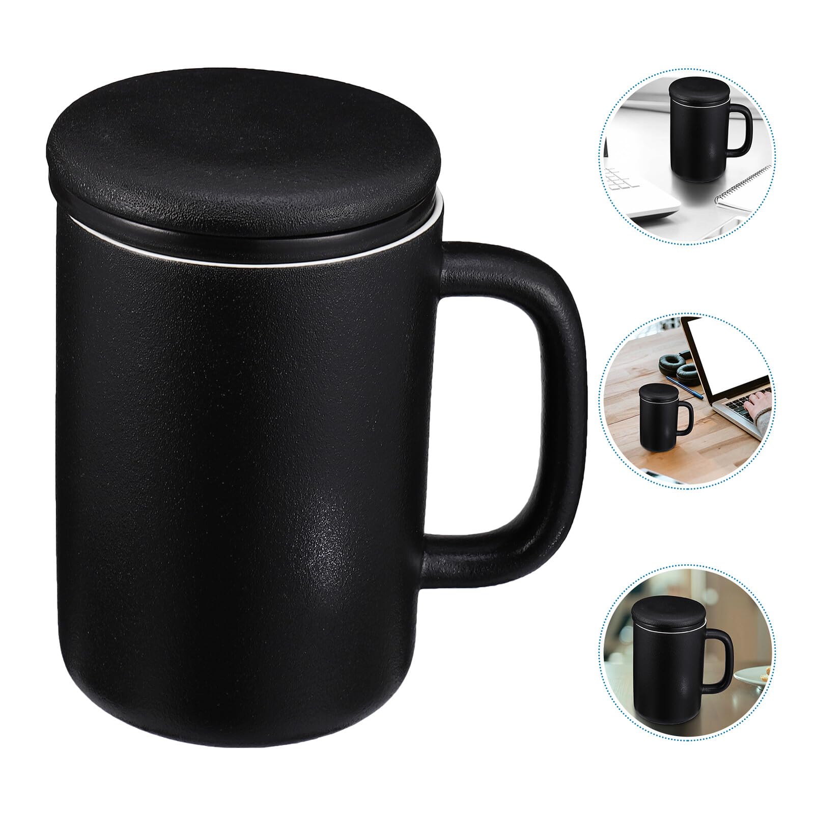 MAGICLULU 400ml Keramik Teetasse mit Teefilter und Deckel Schwarz