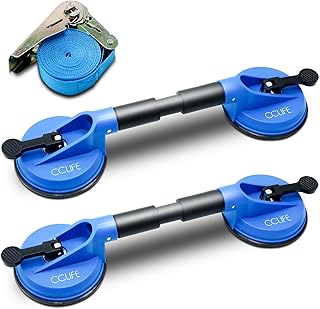 CCLIFE - Aspirador de goma, 2 piezas, ventosa de cristal, soporte con ventosa, capacidad de carga de 120 kg, con correa de seguridad, kit de reparación de parabrisas
