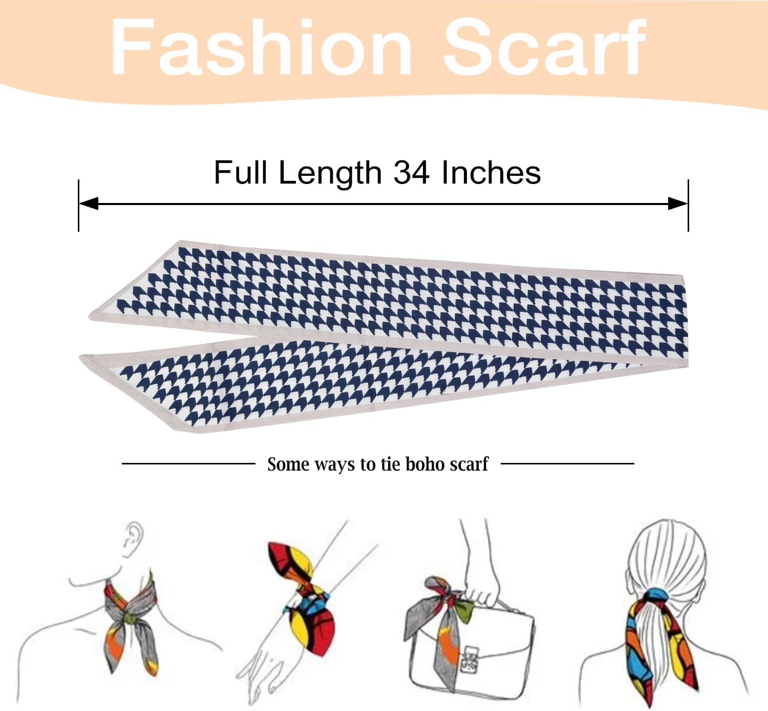 TEBIEKOY 4Pcs Fashion Scarves for Women, Multifunctional Boho Scarves Headbands Satin Scarf for Bag Hair Accessories