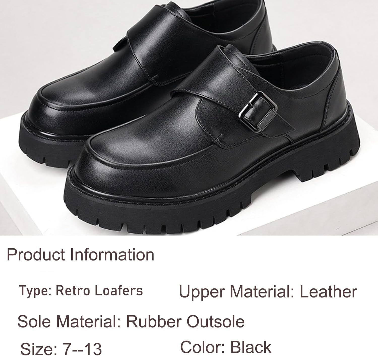 Men's Leather Chunky Platform Loafers Retro Round Toe Lug Sole Non-Slip Slip-On Formal Shoes for Business, Evening, Party - Image 5