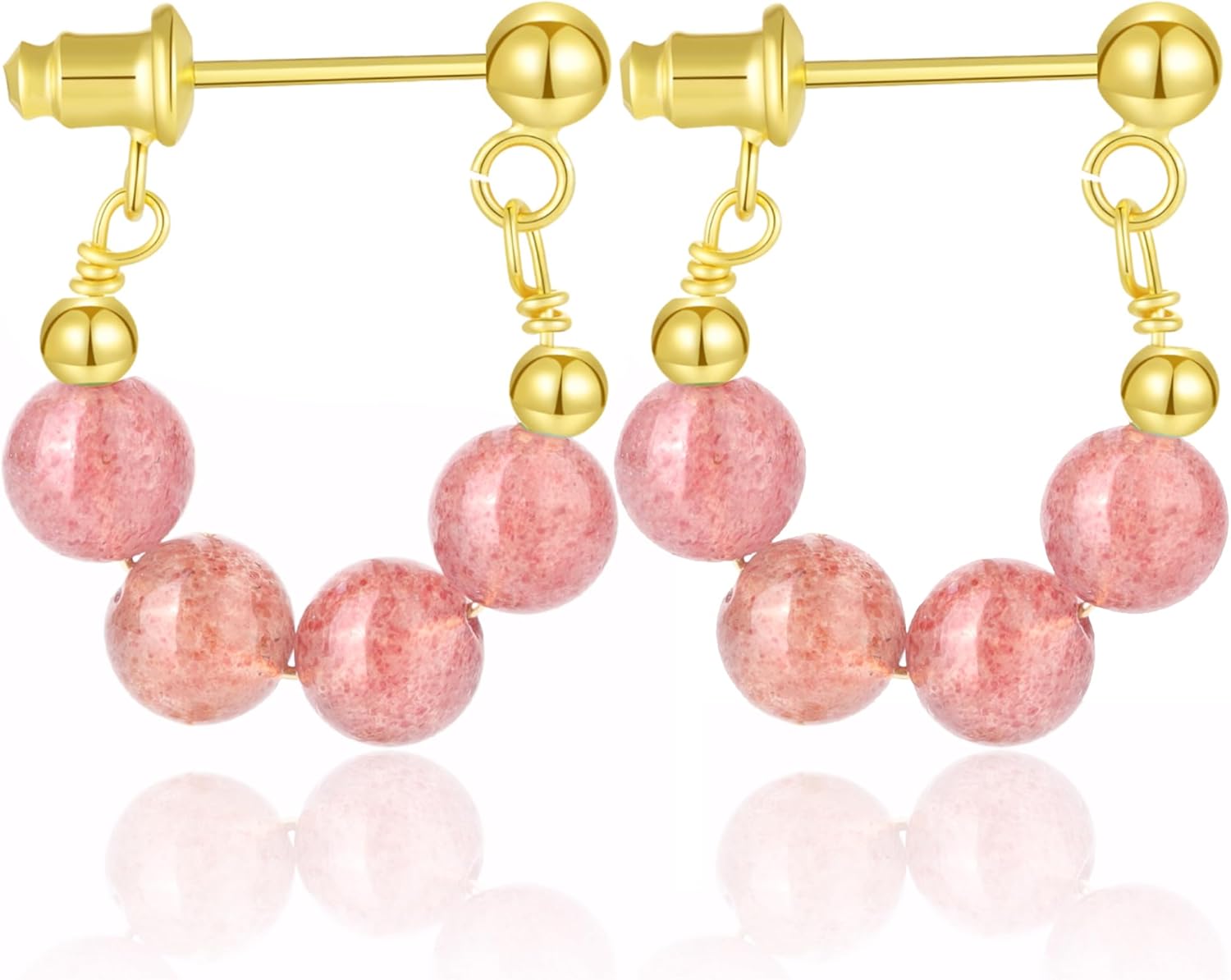 Natural Jade Earrings, Jade Beaded Hoop Earrings for Women Green Jade Charm Pendant Jewelry Studs, Handmade Stud Earrings for Women