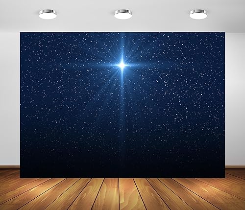 BELECO Telón de fondo de tela de 5 x 4 pies, estrella de Navidad, cielo estrellado azul, belén, estrella de Belén, Jesús, fondo de nacimiento,