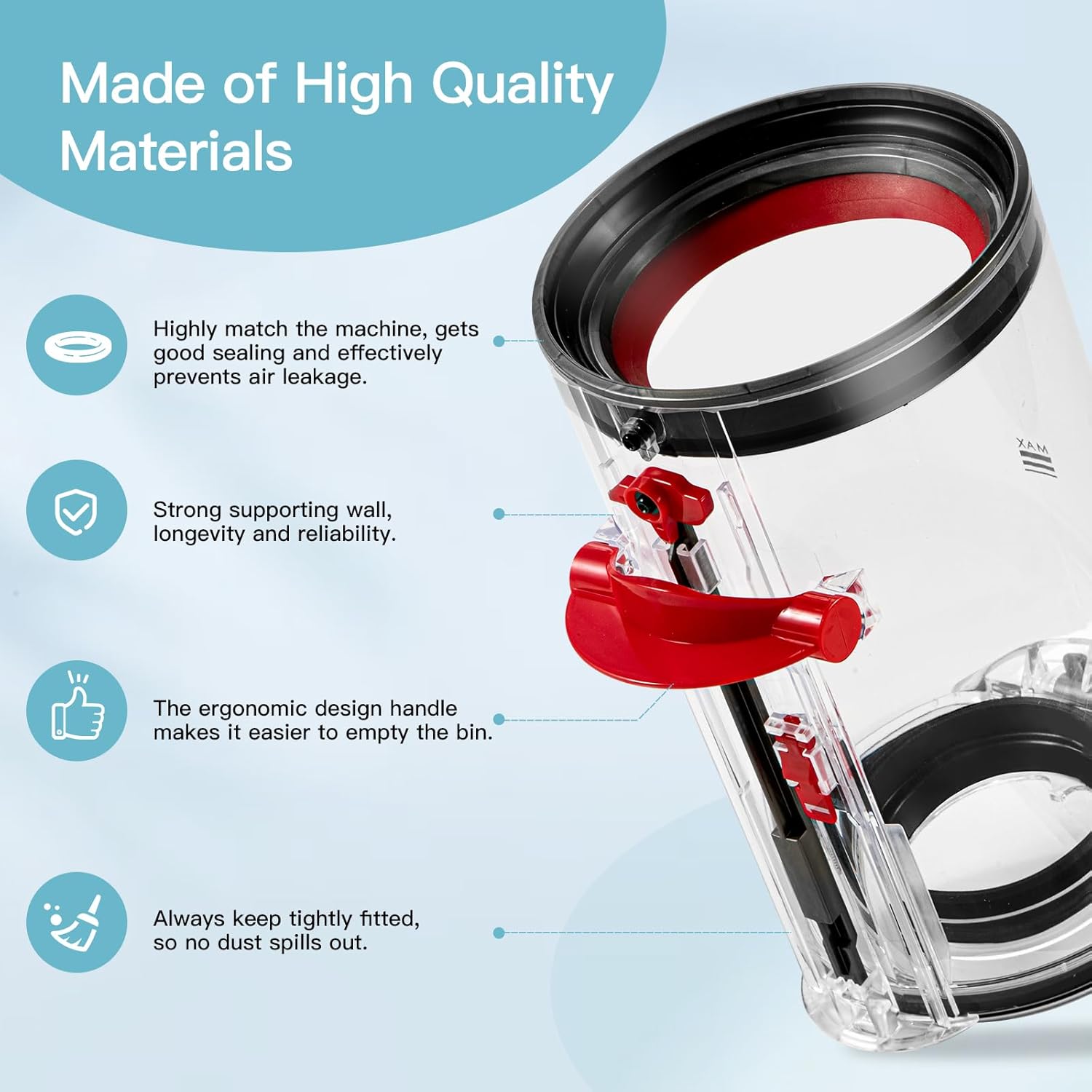 QINAN Upgraded Canister Replacement Parts Compatible With Dyson Cyclone V10 Animal,V10 Total Clean,V10 Absolute,V10 Animal,SV12 Vacuum Dust Bucket HEPA Filter attachments 969509-01, Blue/Grey image 7 of 7 B0D2KX859C