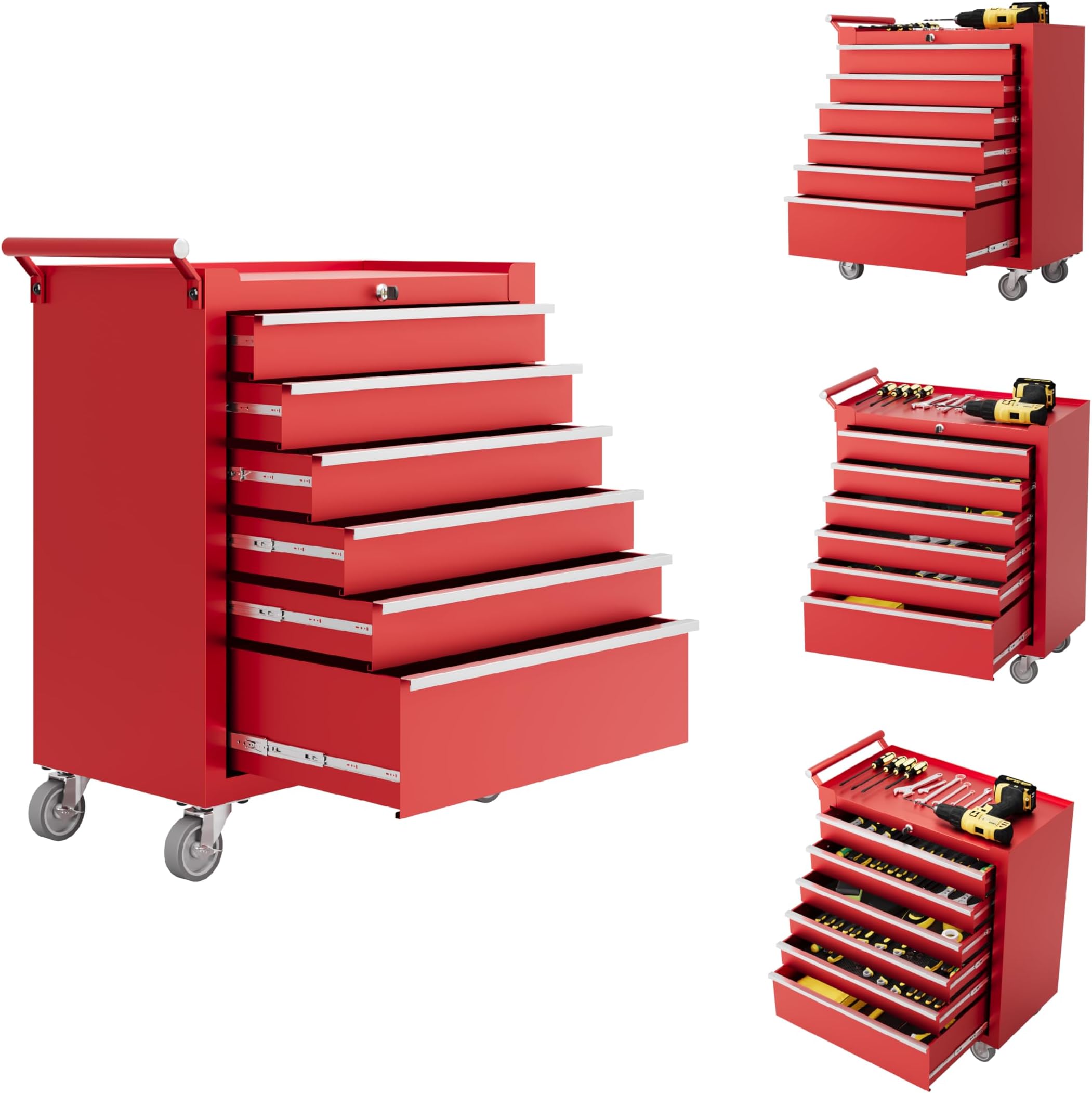 - PeakPursuit 6-Drawer Tool Chest, Rolling Tool Box with Wheels and Lock System, Portable Storage Rolling Tool Chest for Warehouse, Workshop & Repair Shop, Red