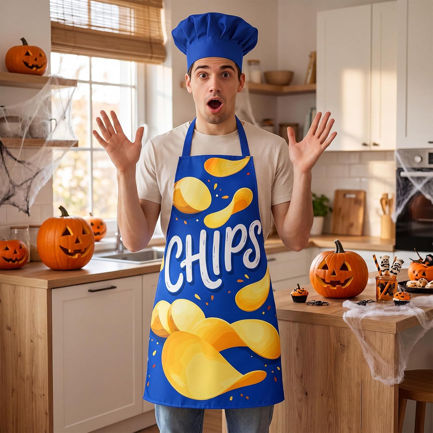 Shyyween 4 Pcs Couple Halloween Costume Set Chef Hat and Apron for Adults Funny Halloween Costume Accessories Party Cosplay