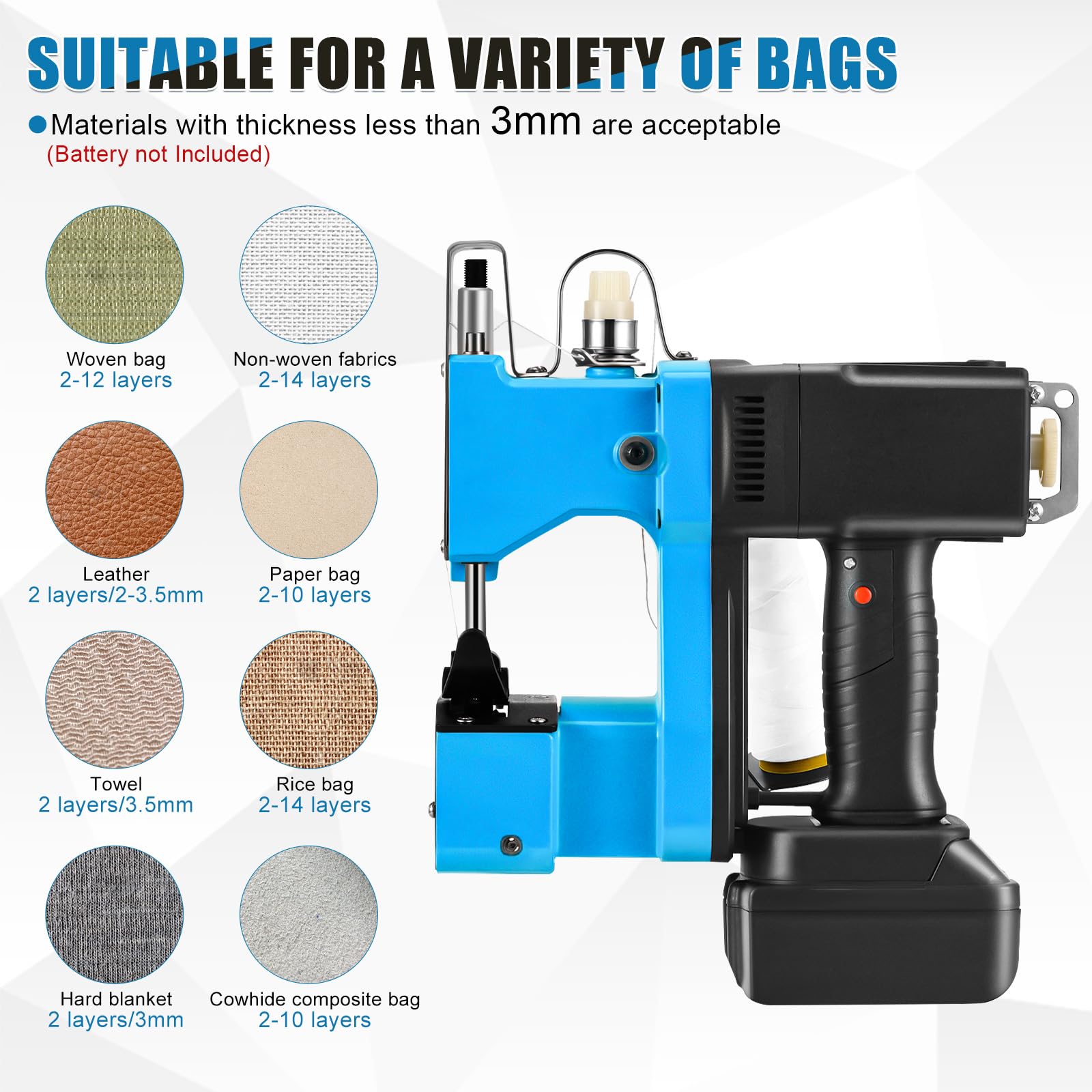 Máquina de coser portátil con batería, máquina de coser para Makita de 18 V (Sin batería), maquina de coser bolsas eléctrica, máquina de sellado para bolsas de tela, saco de papel, saco de arena, saco