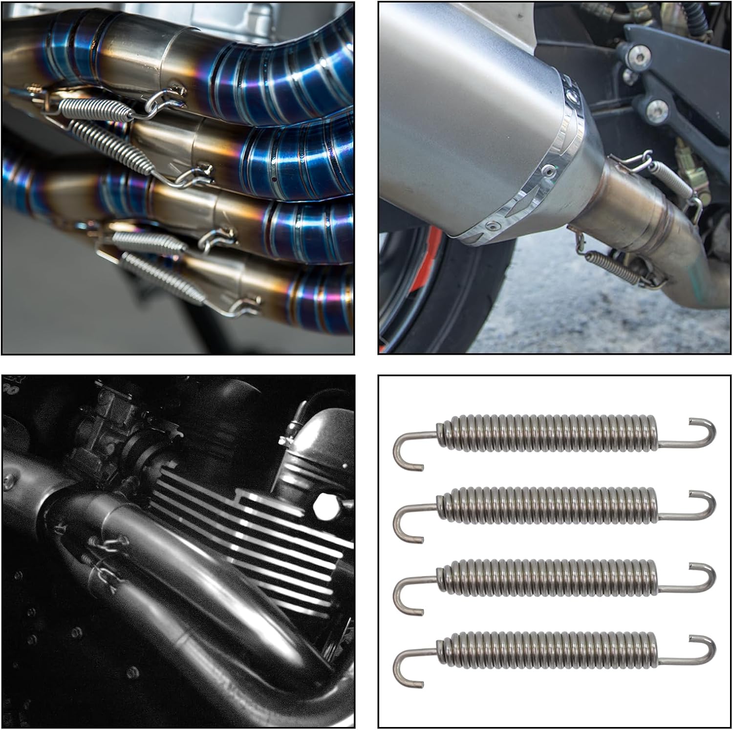 4 Pcs 3.35" 85 mm Motorcycle Exhaust Pipe Springs,Stainless Steel Muffler Exhaust Pipe Spring Hooks Suitable for Most Riding Motorcycles, Scooters, ATVs, Silver