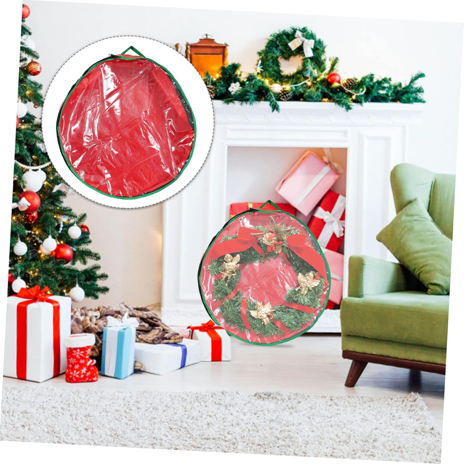 Ciieeo 1pc Christmas Wreath Storage Bag Container with Clear Window Holiday Organizer for Easy Carrying Wreath Storage Holder