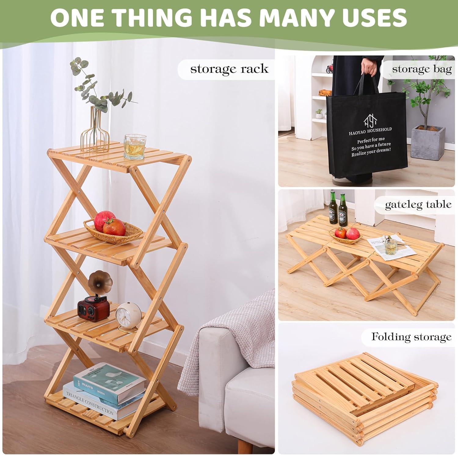 4 Tier Portable Folding Shoe Storage Rack Natural Bamboo Vertical Shoe Rack for Corridors, Bedrooms Living Room Corner and Small Spaces (Log Color)