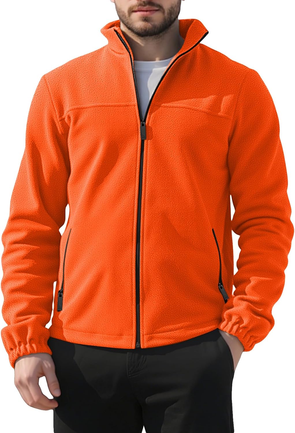 Mens Polar Fleece Jacket Full Zip Lightweight Casual Outdoor Jackets Stand Collar Warm Coats with Pockets