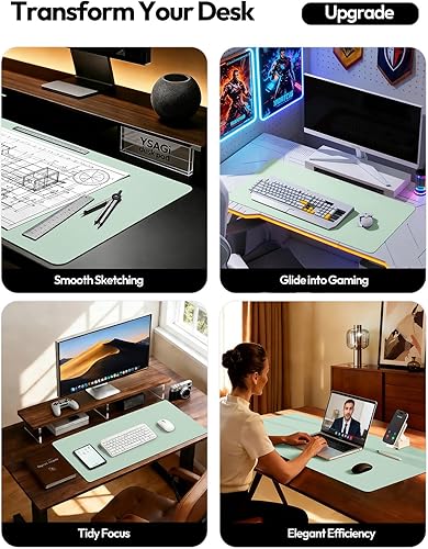 Miniatura 2 de YSAGi Almohadilla de piel protectora de escritorio, alfombrilla de oficina, alfombrilla grande para ratón, alfombrilla de piel sintética Verde