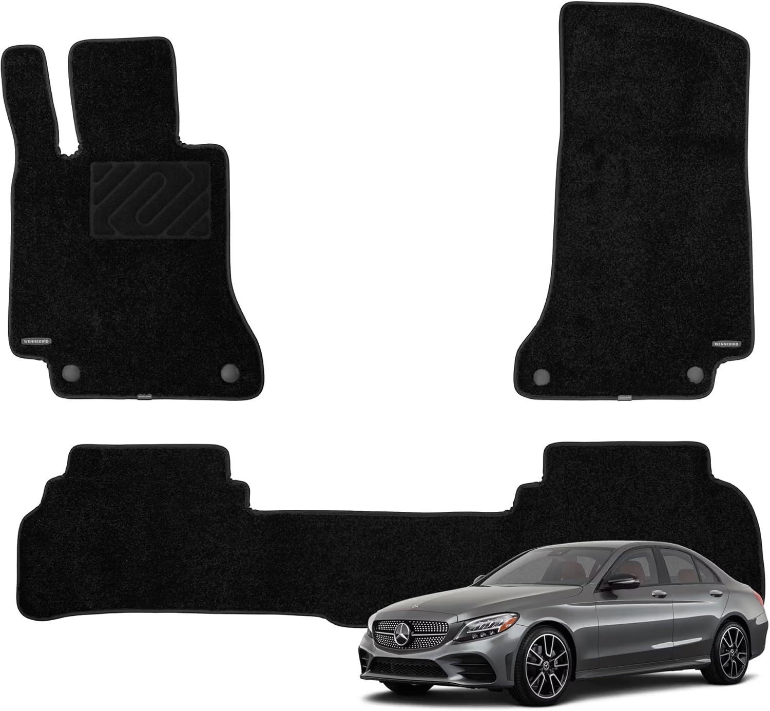 WENNEBIRD Superior Carpet Floor Mats for 2015-2021 Mercedes-Benz C-Class Sedan (W205), 0.6-Inch Ultra-Thick, Noise-Reducing, All-Weather Waterproof Anti-Slip – 3-Pc Set