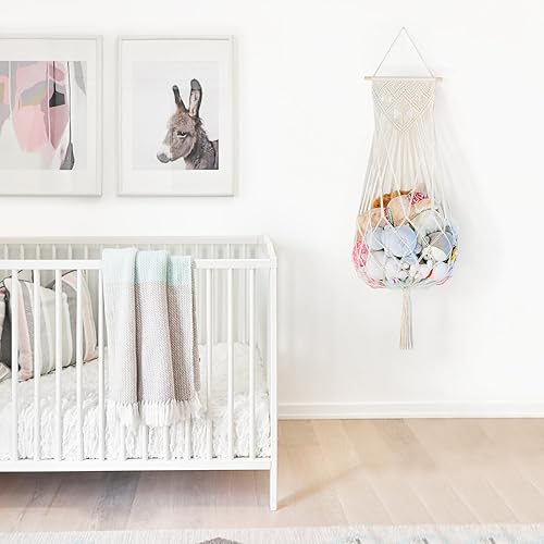 Miniatura 2 de Dahey Red de animales de peluche o hamaca, red de juguetes para colgar en la pared de macramé, almacenamiento de felpa bohemio con borlas,