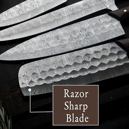 Miniatura 3 de Morf Steelware - Juego de cuchillos de cocina de damasco de primera calidad, 5 piezas, cuchillos de chef, cuchilla, filete, cuchillos de pelar,