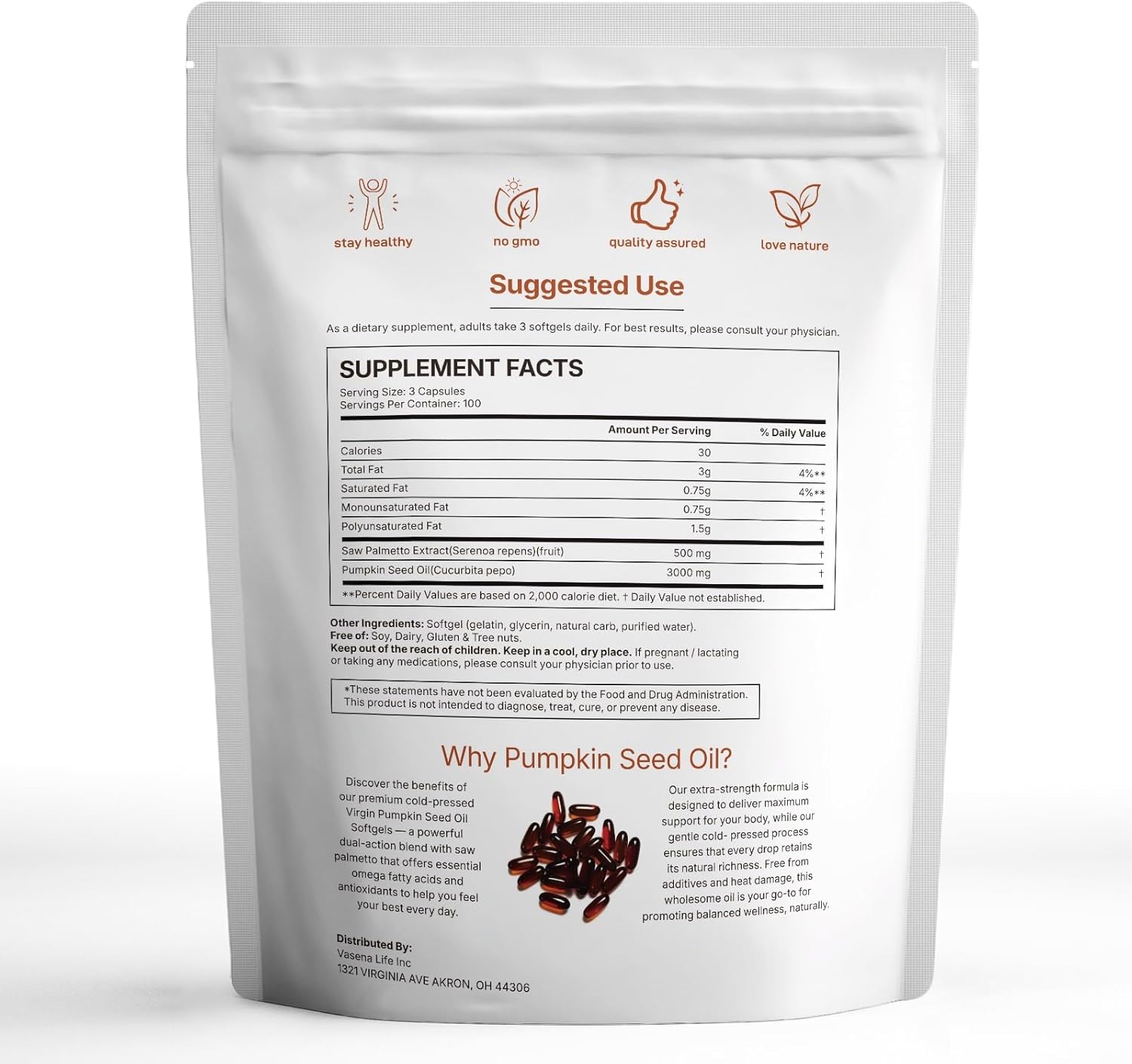 Pumpkin Seed Oil with Saw Palmetto - Cold-Pressed Softgels for Hair Growth & Prostate Support - Organic Supplement for Men & Women, Non-GMO, 300 Softgels - Image 8